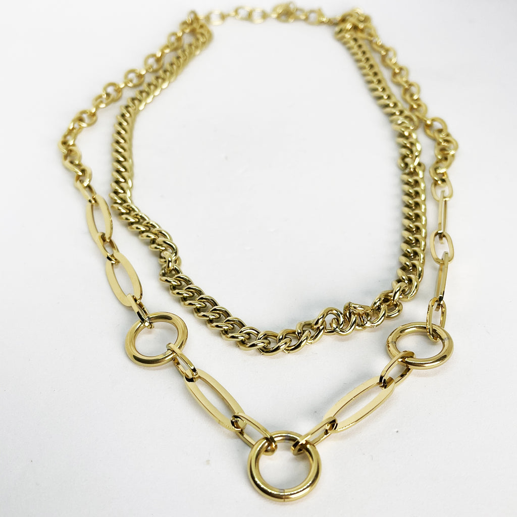 Collier Double Tresse et Chaîne Ovale