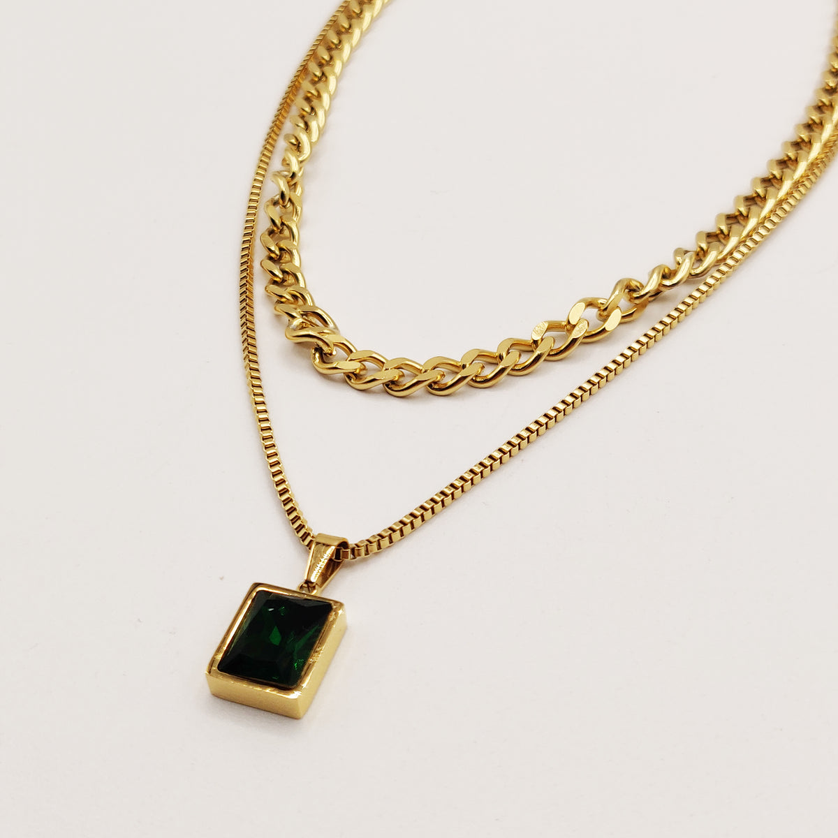 Collier Double Tresse Cristal Vert Émeraude Luxe