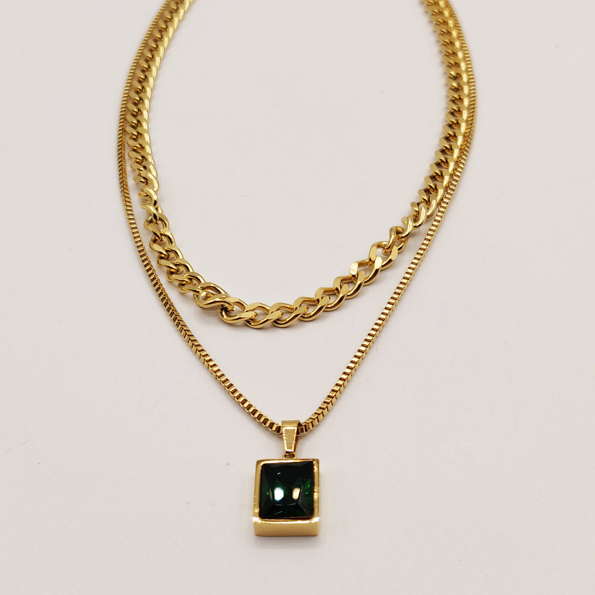 Collier Double Tresse Cristal Vert Émeraude Luxe