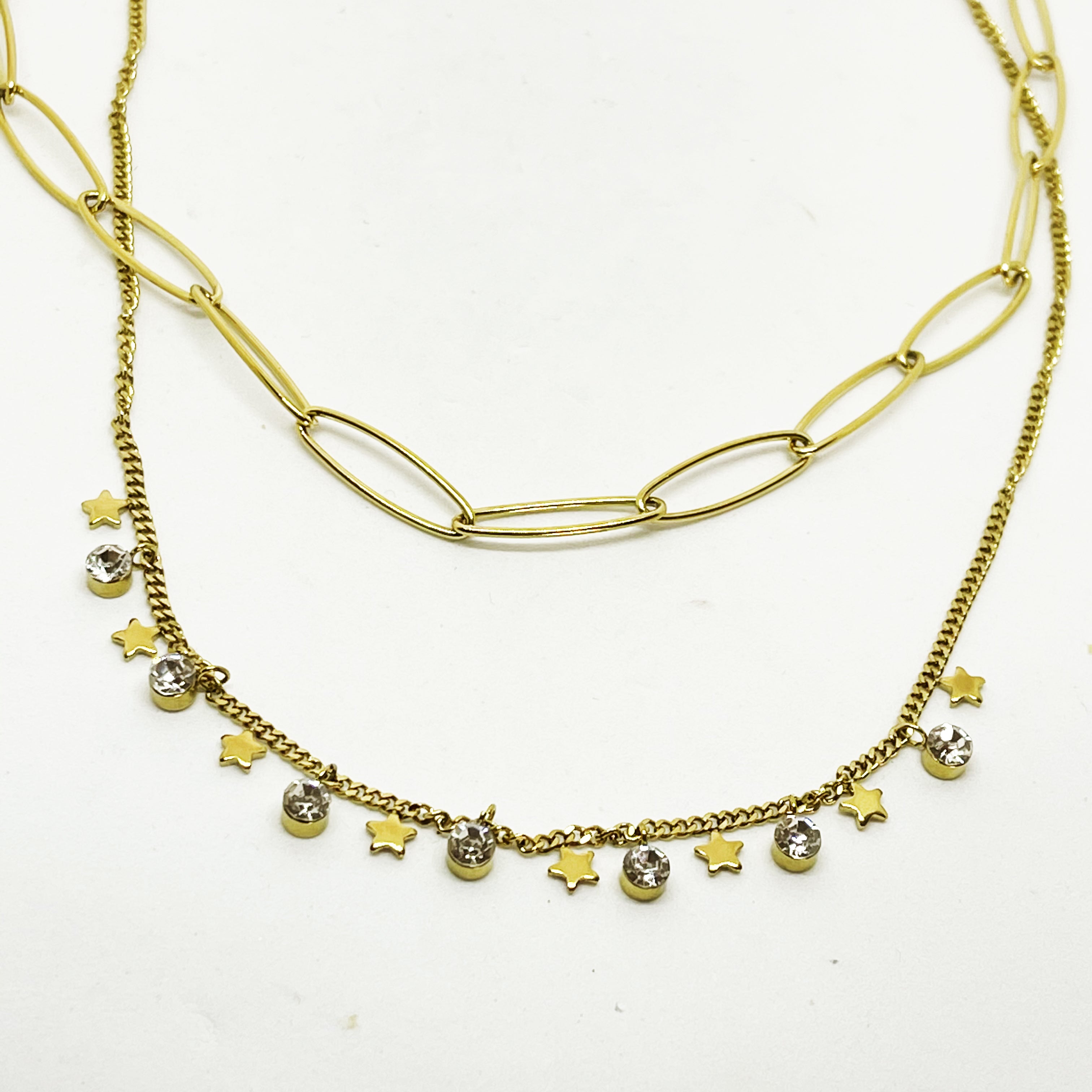 Collier Double Tresse Étoiles et Cristaux