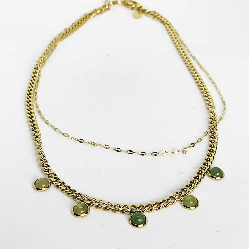 Collier Double Tresse Perles Vertes