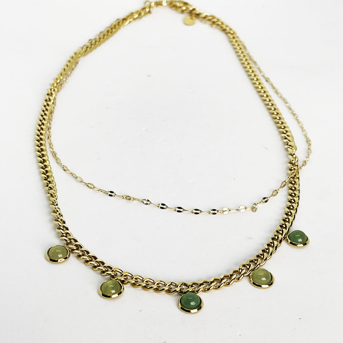 Collier Double Tresse Perles Vertes