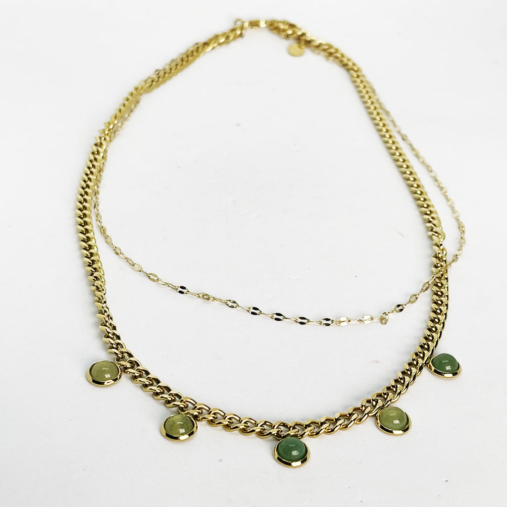 Collier Double Tresse Perles Vertes
