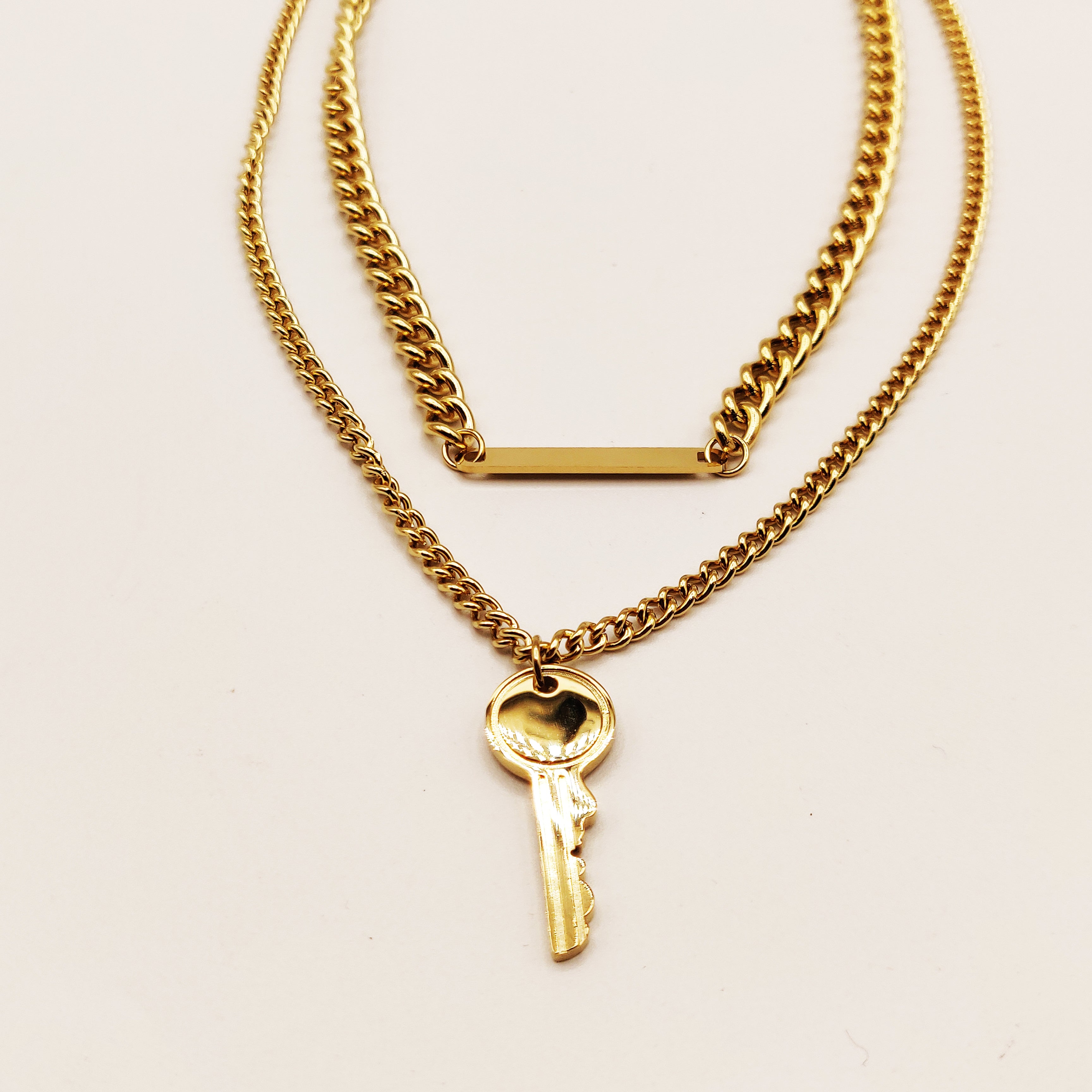 Collier Double Tresse Plaque et Clé Luxe
