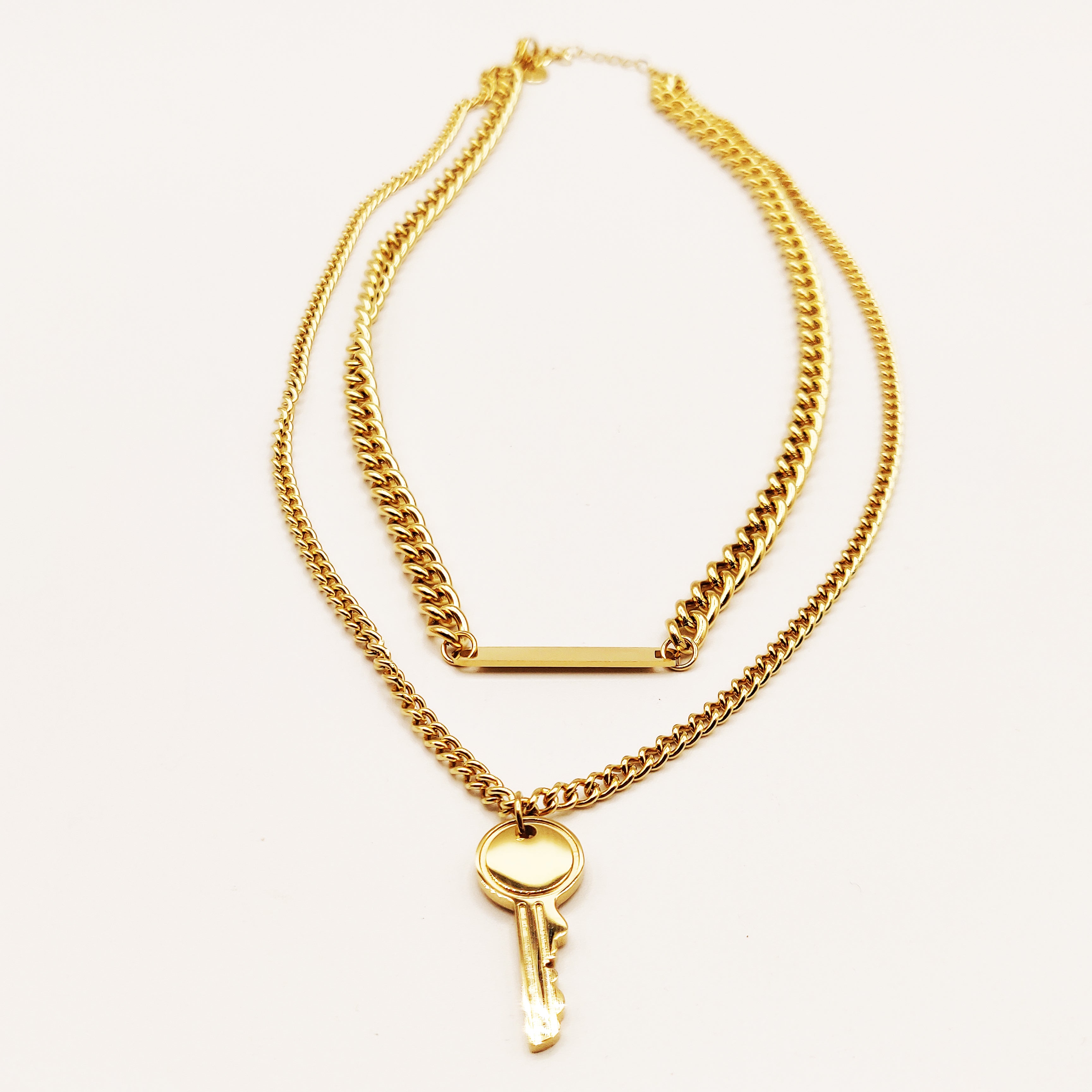 Collier Double Tresse Plaque et Clé Luxe