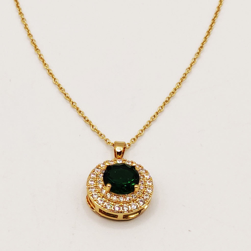 Collier Émeraude Rond Tour Cristaux Luxe