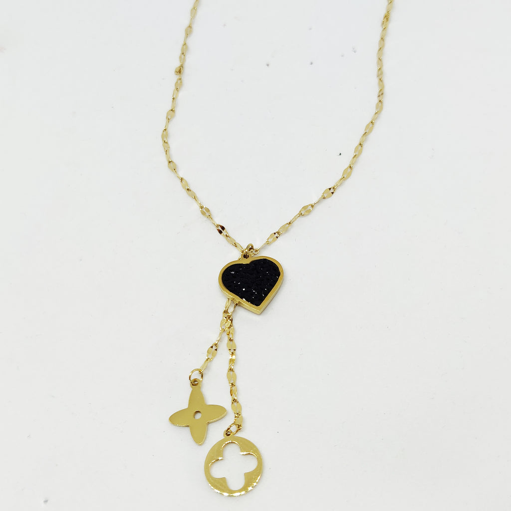 Collier Étoile, Trèfle et Coeur Luxe Noir