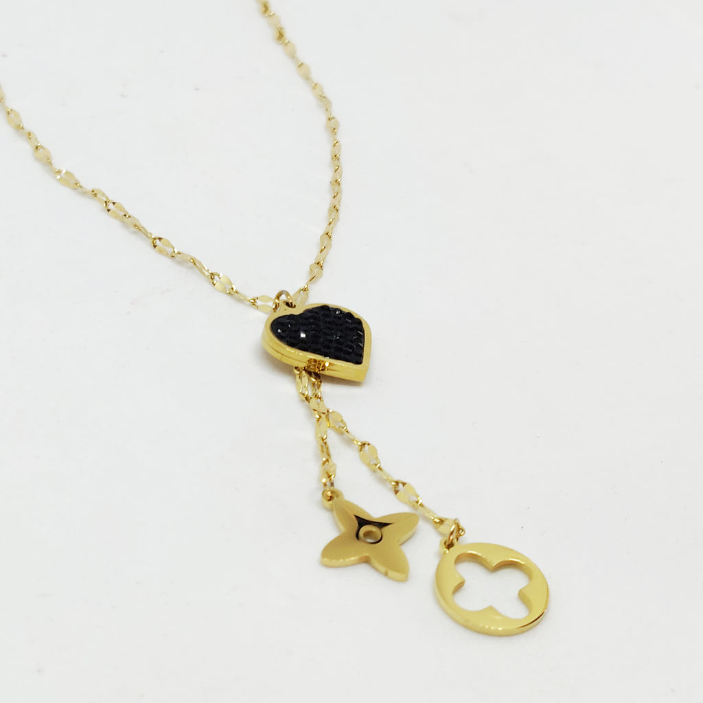 Collier Étoile, Trèfle et Coeur Luxe Noir
