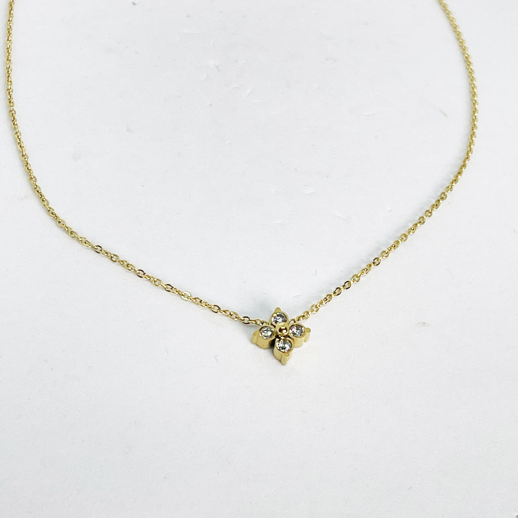 Collier Fleur 4 Cristaux Simple