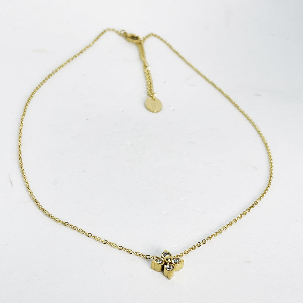 Collier Fleur 4 Cristaux Simple