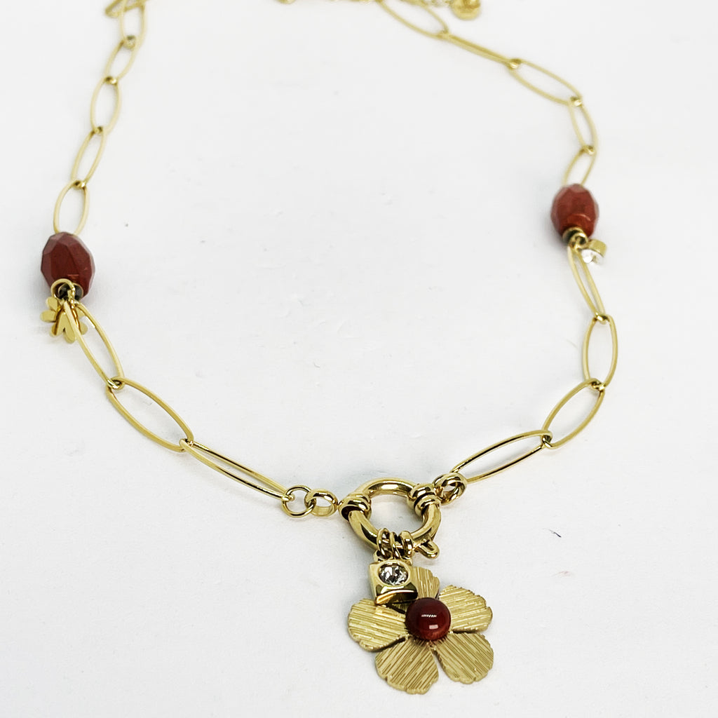 Collier Fleur Coeur Carmin