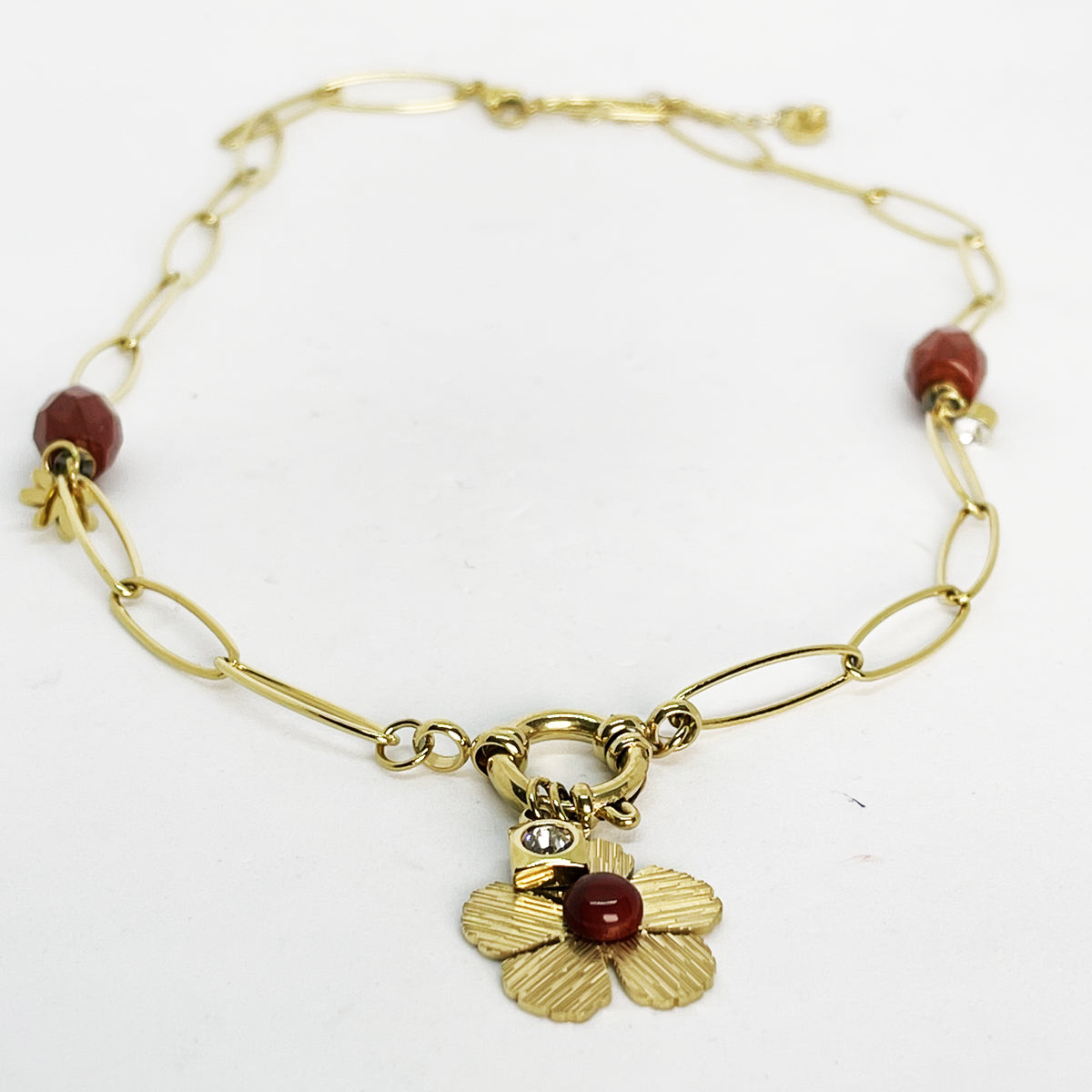 Collier Fleur Coeur Carmin