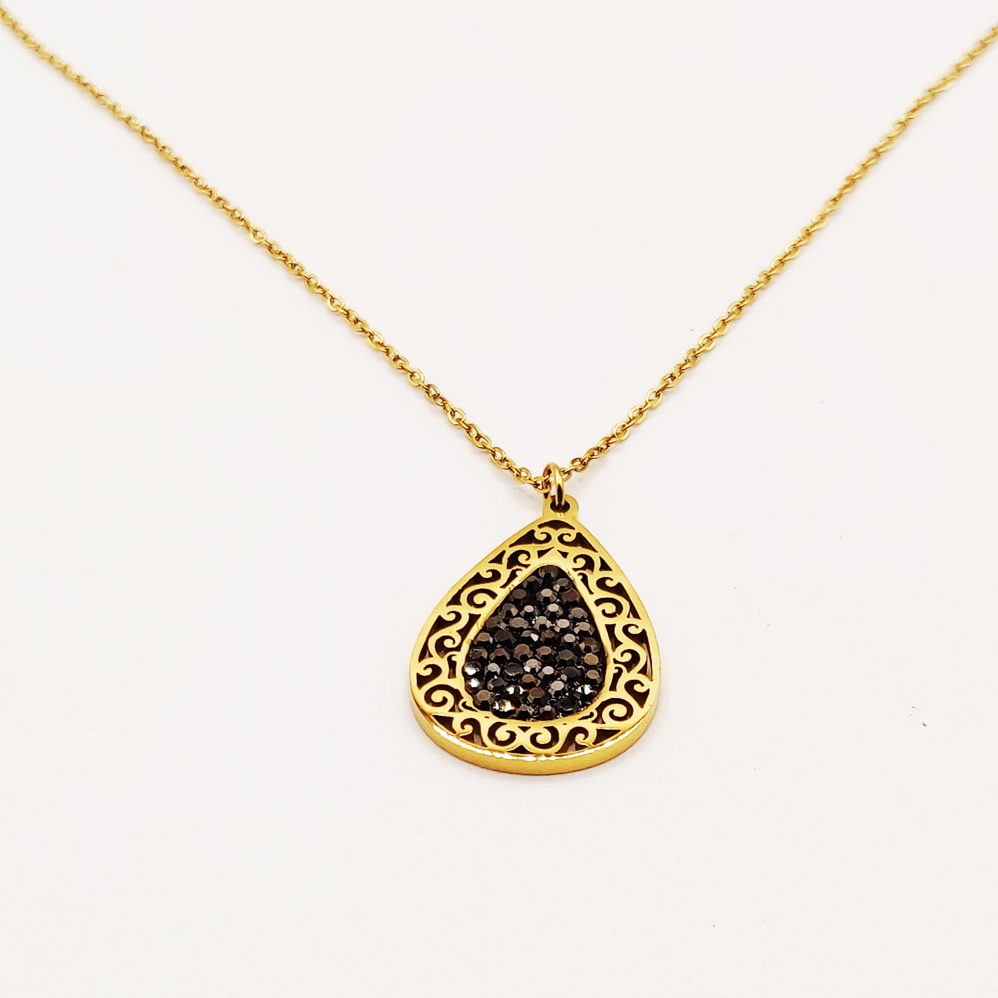 Collier Goutte Orientale Cristaux Noir