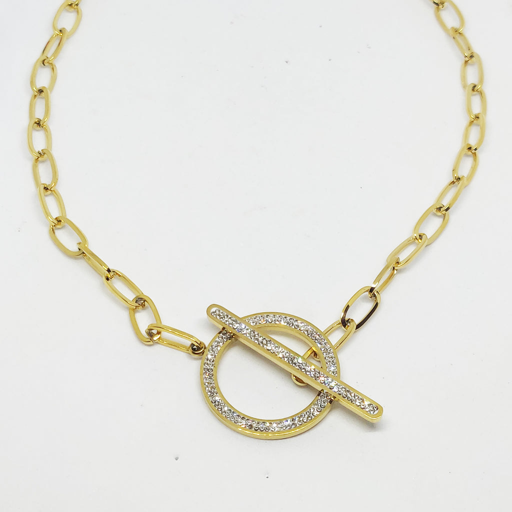 Collier Grand Cercle et Barre Cristaux