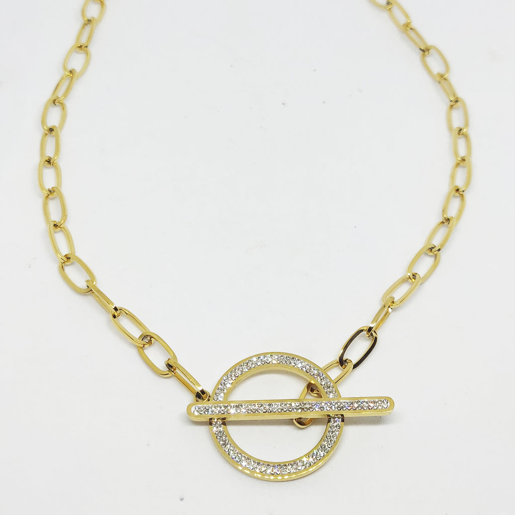Collier Grand Cercle et Barre Cristaux