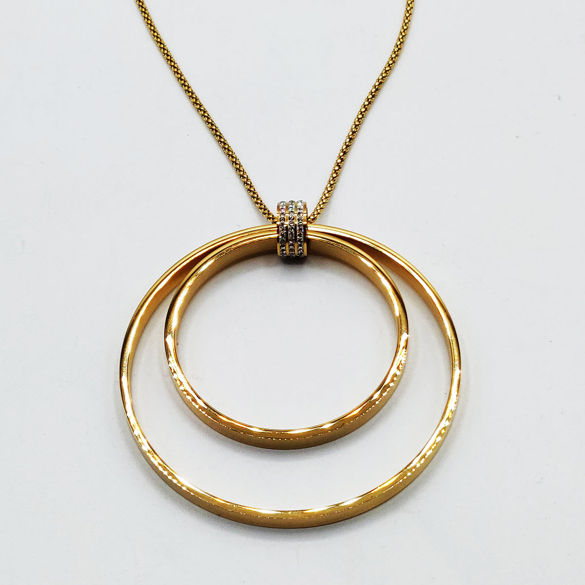 Collier / Sautoir Grand Pendentif Double Anneaux Luxe
