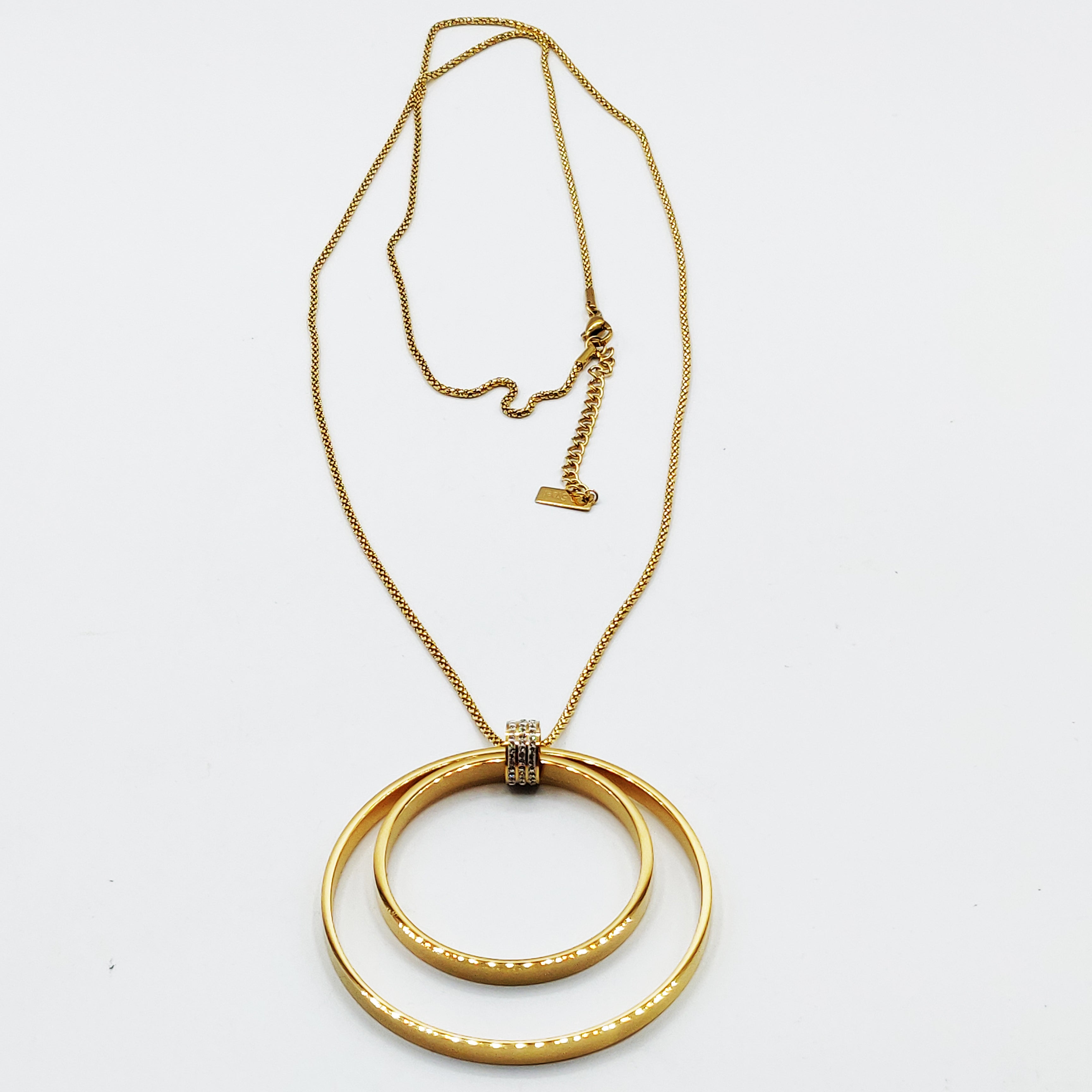 Collier / Sautoir Grand Pendentif Double Anneaux Luxe
