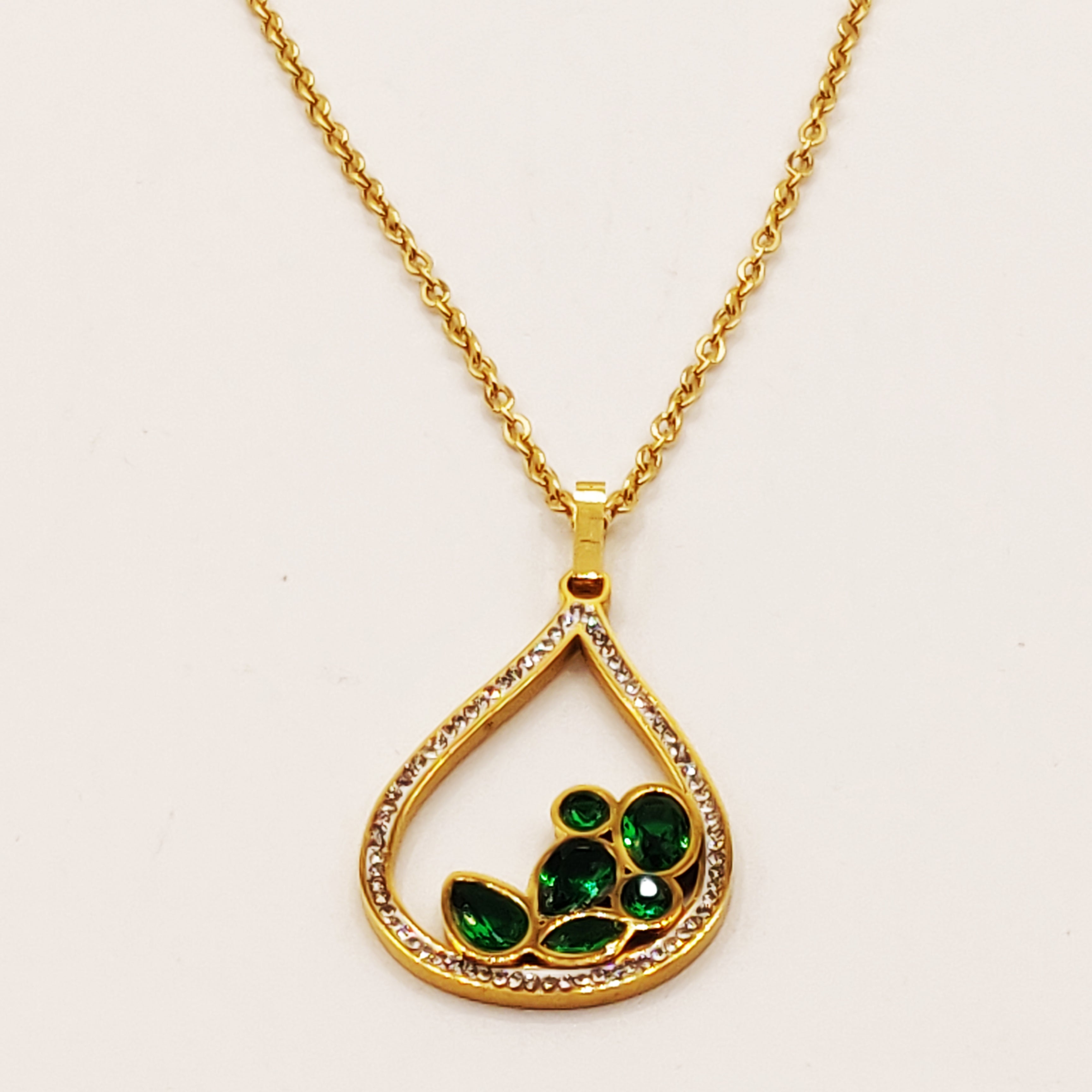 Collier Grande Goutte Cristaux et Gouttes Vertes Luxe