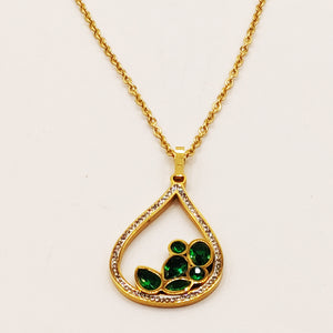 Collier Grande Goutte Cristaux et Gouttes Vertes Luxe