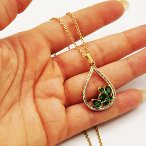 Collier Grande Goutte Cristaux et Gouttes Vertes Luxe