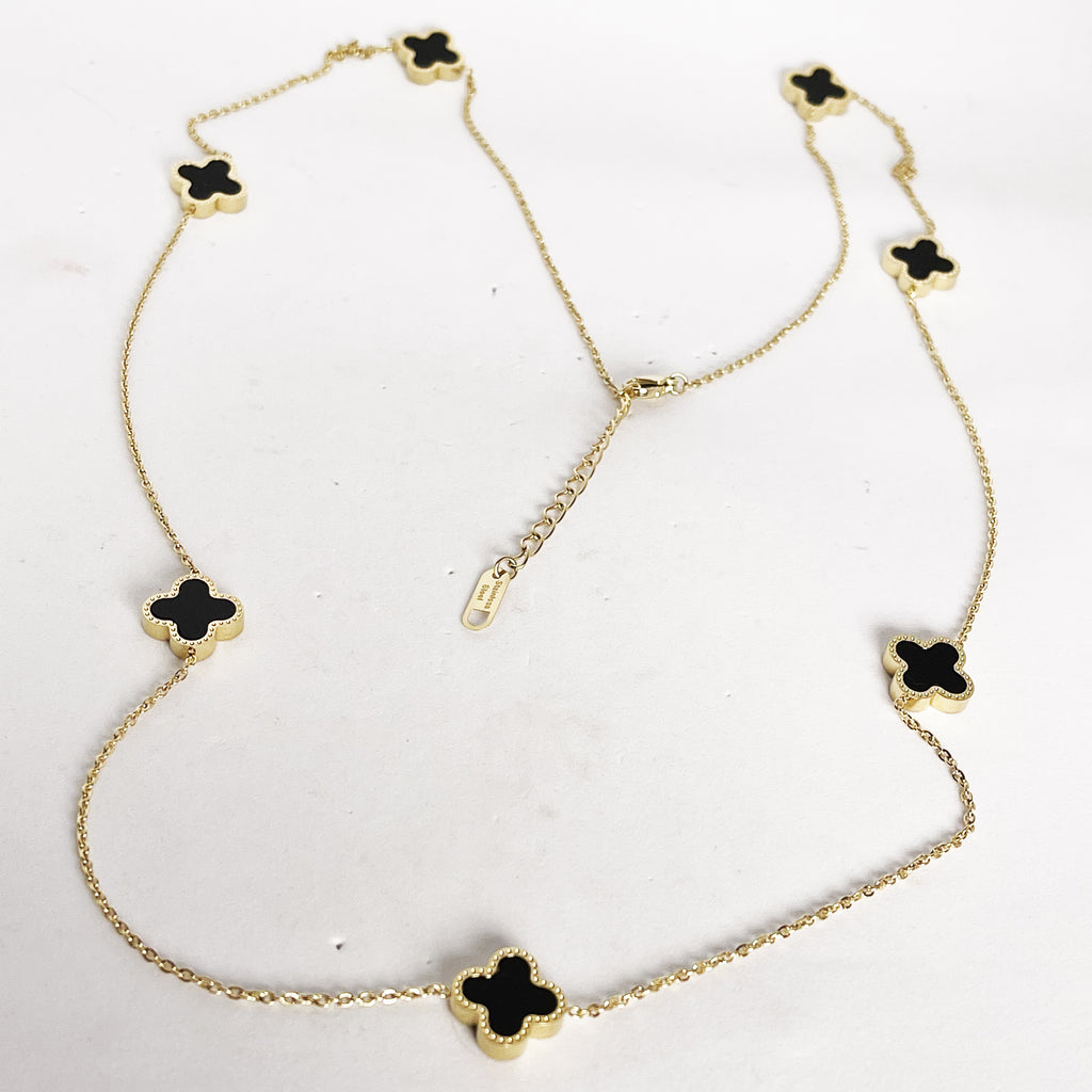 Collier Long Multi Trèfles Noirs
