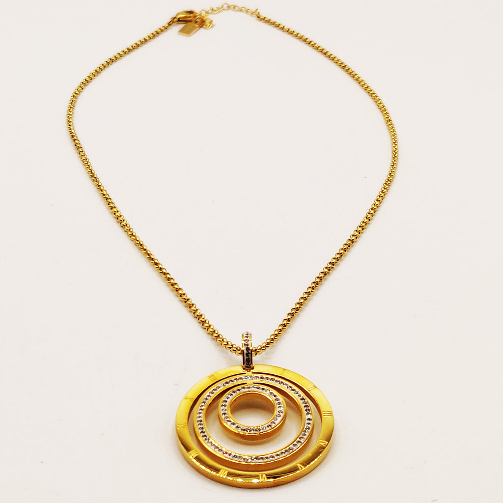 Collier Maillons Grand Pendentif Triple Cercles Luxe