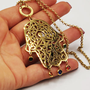 Collier Maillons Grande Main de Fatma Cristaux Multicolores Luxe