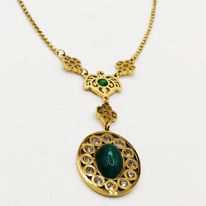 Collier Maillons Ovale Cristaux et Perle Verte Luxe