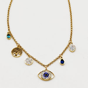 Collier Maillons Pendentifs Oeil Bleu et Eden Luxe