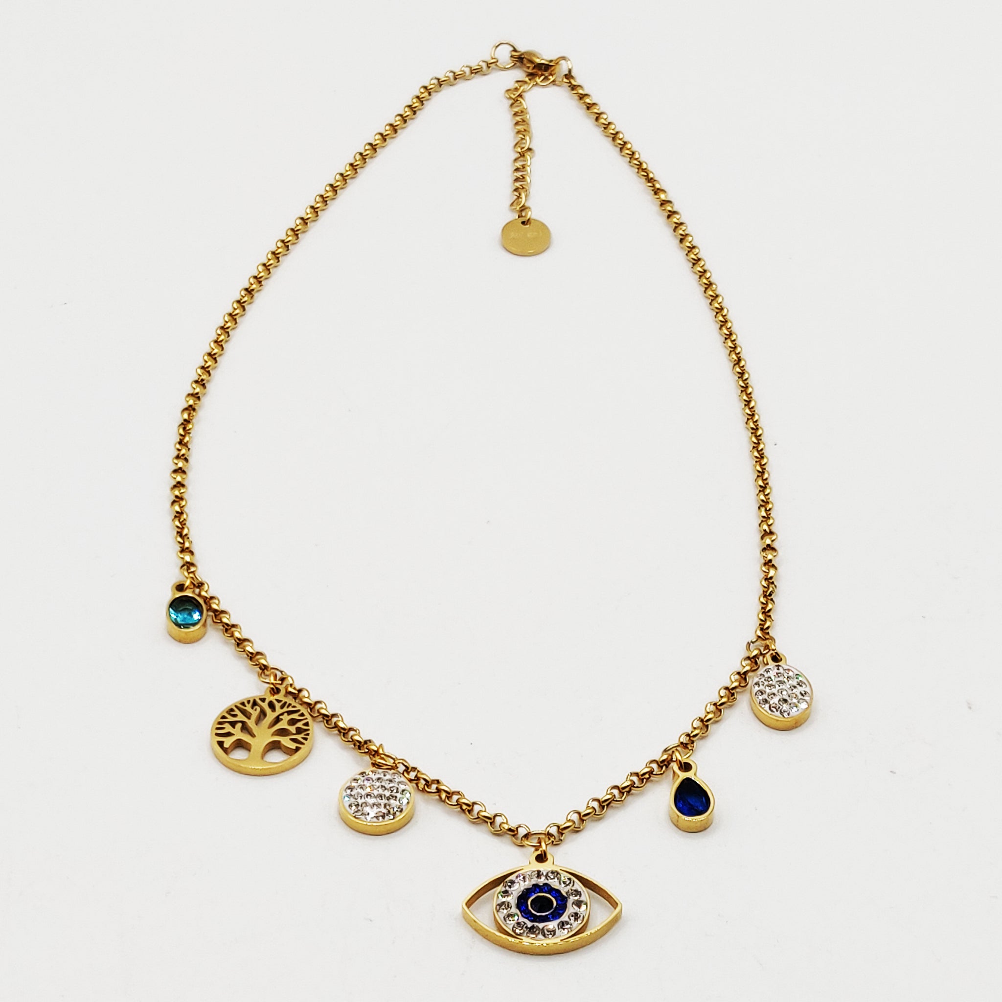 Collier Maillons Pendentifs Oeil Bleu et Eden Luxe