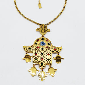 Collier Maillons Grande Main de Fatma Oeil Bleu Pendentifs Mains de Fatma Luxe