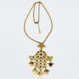 Collier Maillons Grande Main de Fatma Oeil Bleu Pendentifs Mains de Fatma Luxe