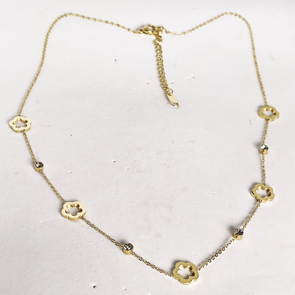 Collier Marguerites et Cristaux Simple