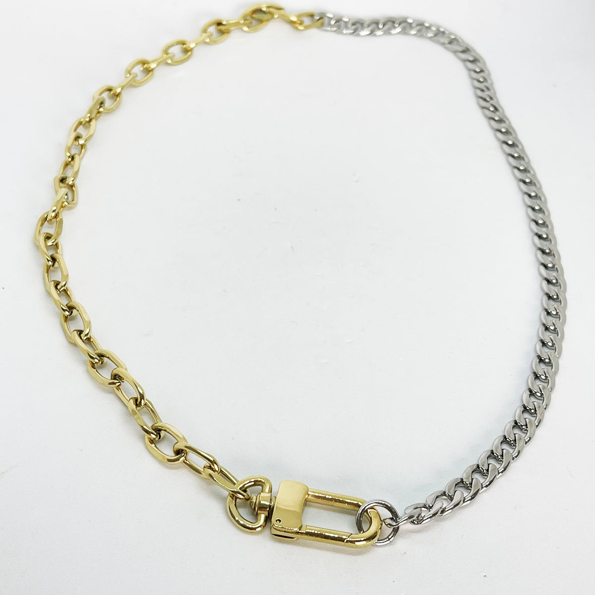 Collier Mousqueton Chaîne Dorée et Argentée