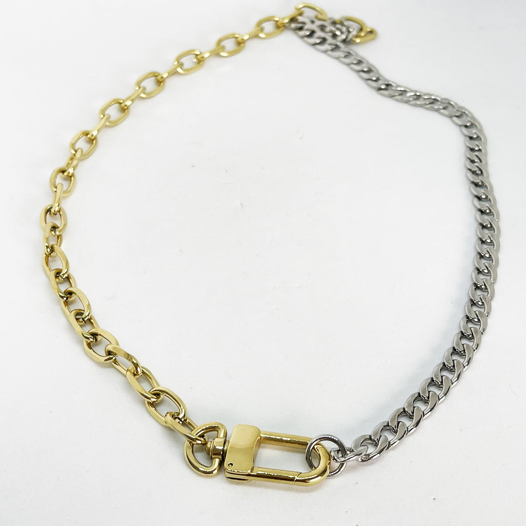 Collier Mousqueton Chaîne Dorée et Argentée