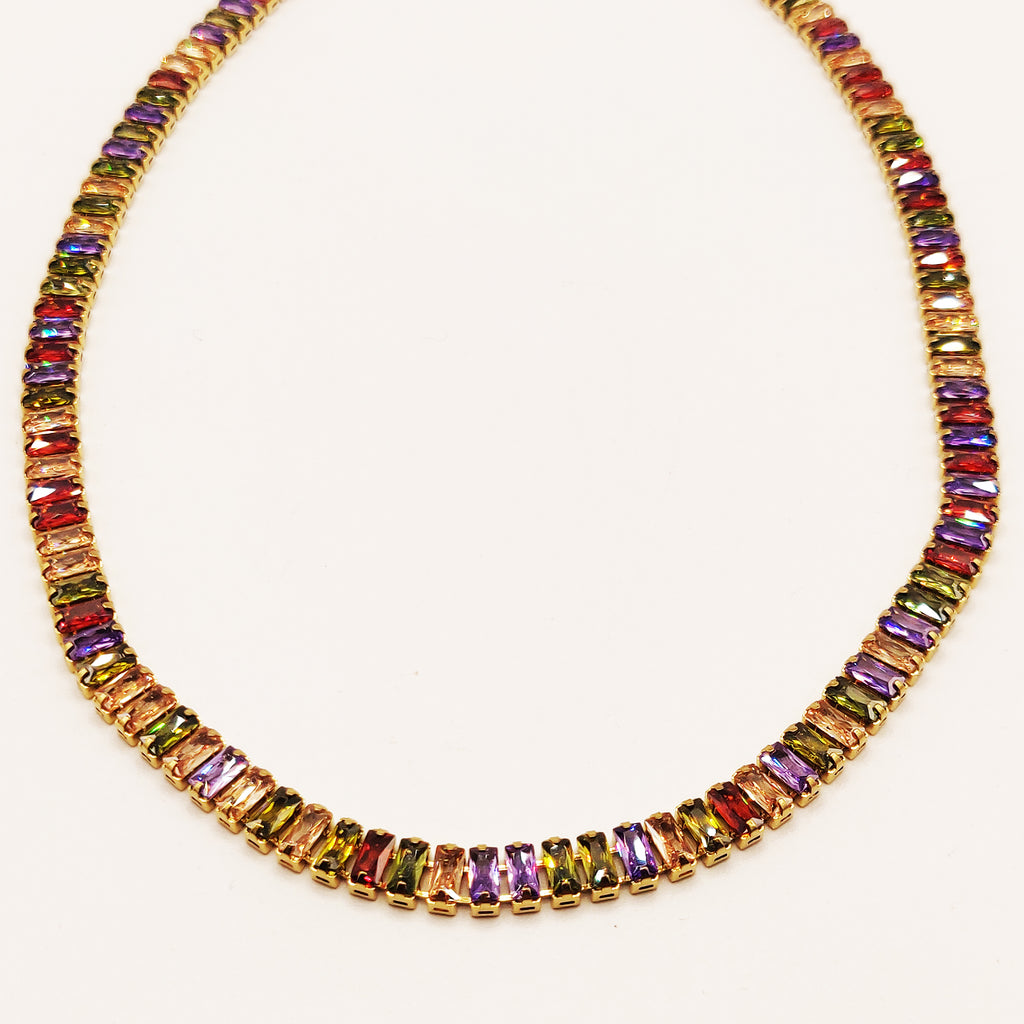 Collier Multi Cristaux Rectangulaires Multicolores