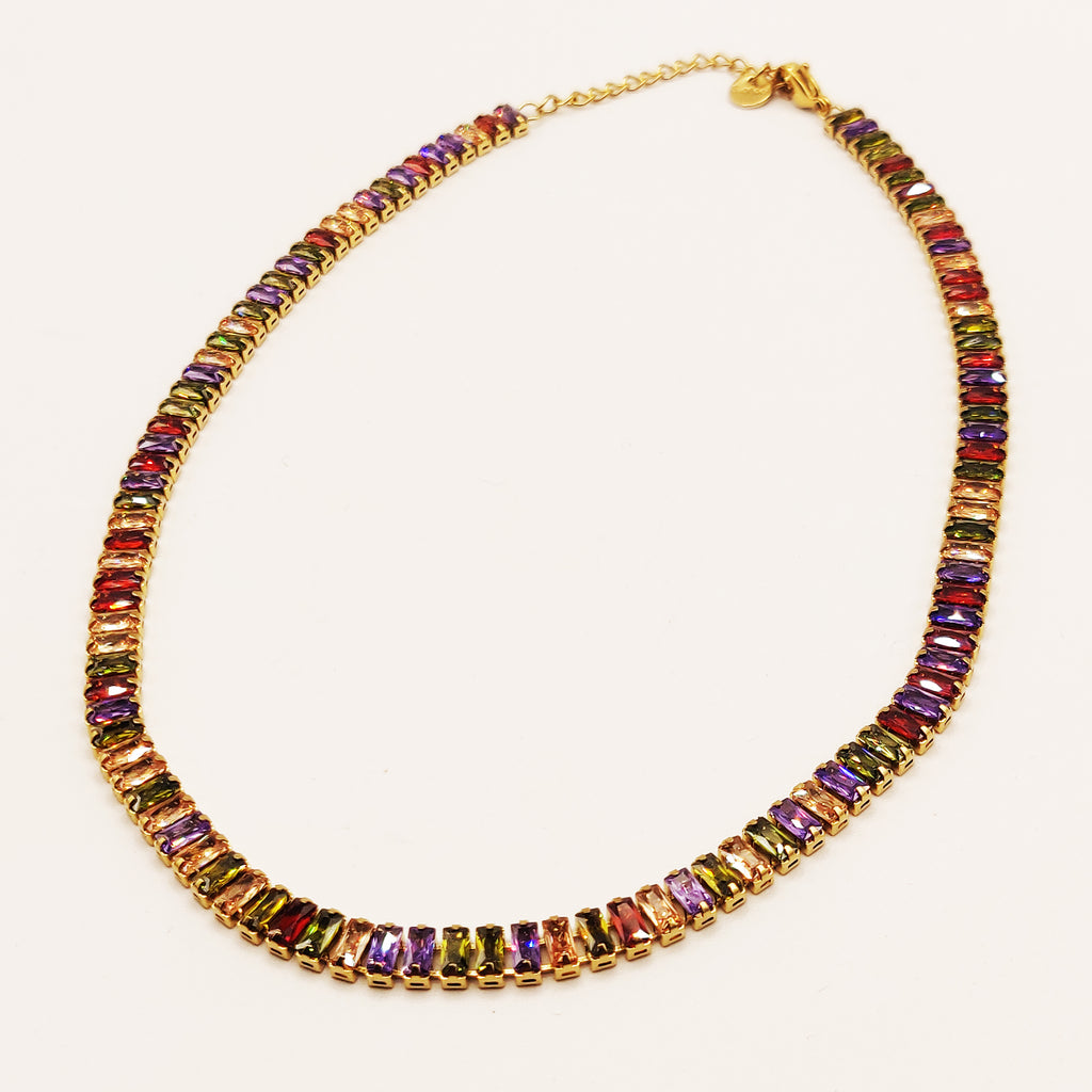 Collier Multi Cristaux Rectangulaires Multicolores