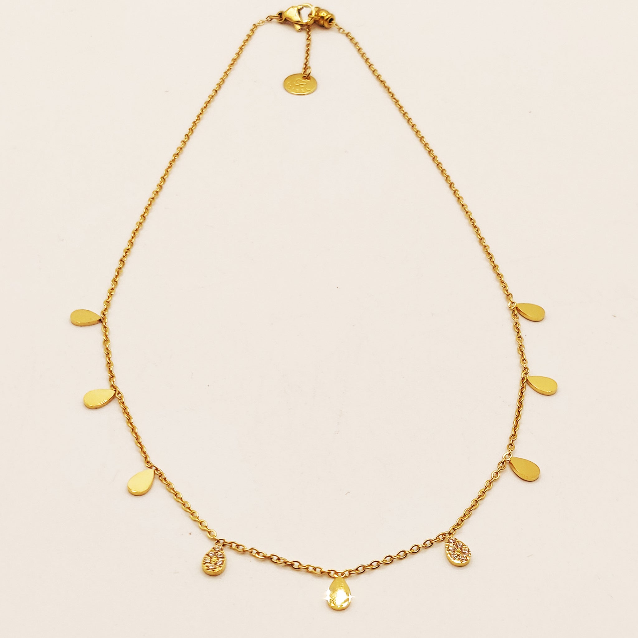 Collier Multi Gouttes Dorées Cristaux