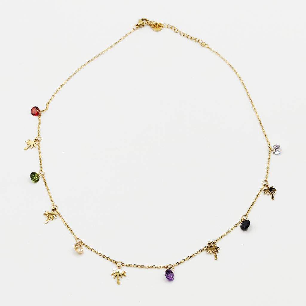 Collier Multi Palmiers et Cristaux Multicolores