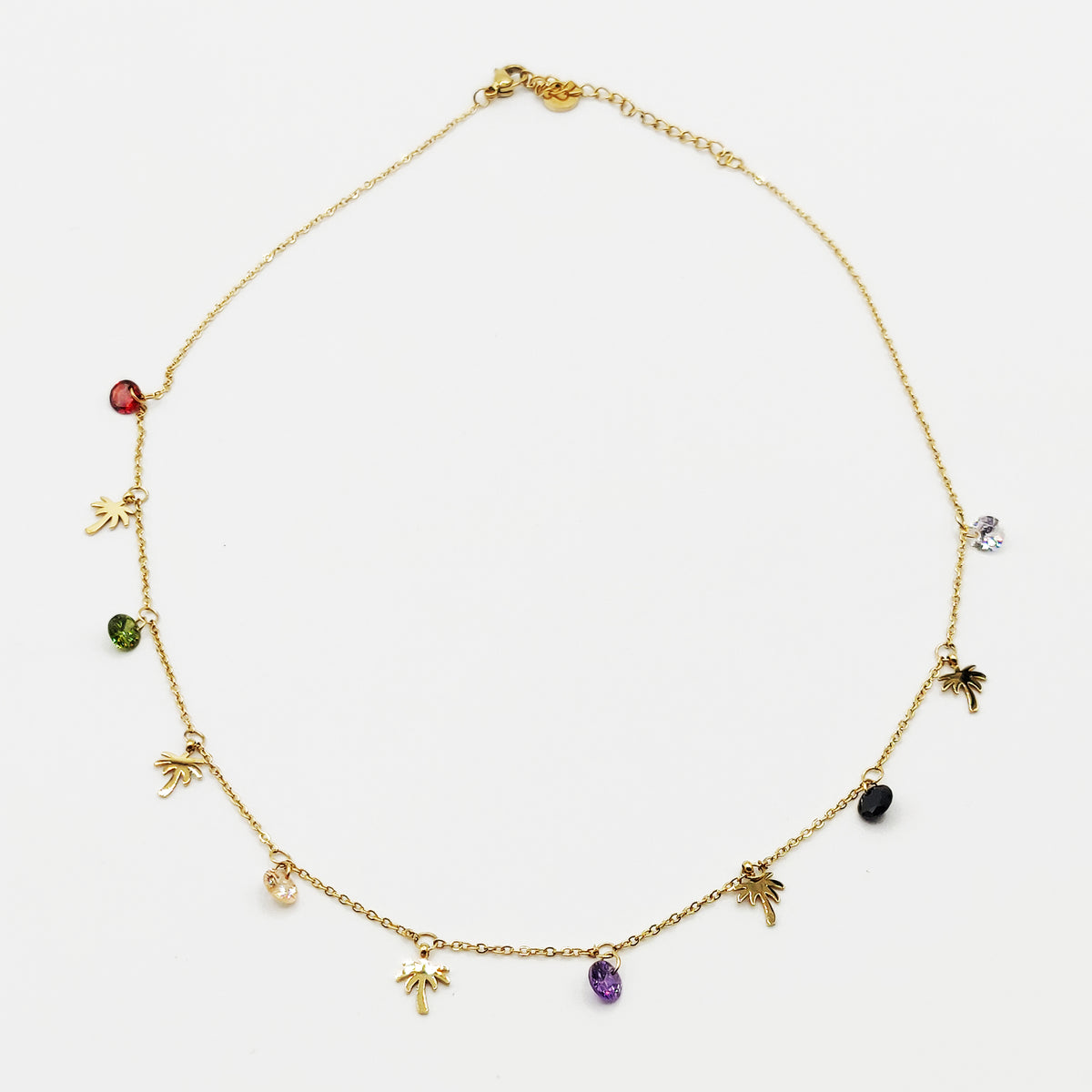 Collier Multi Palmiers et Cristaux Multicolores