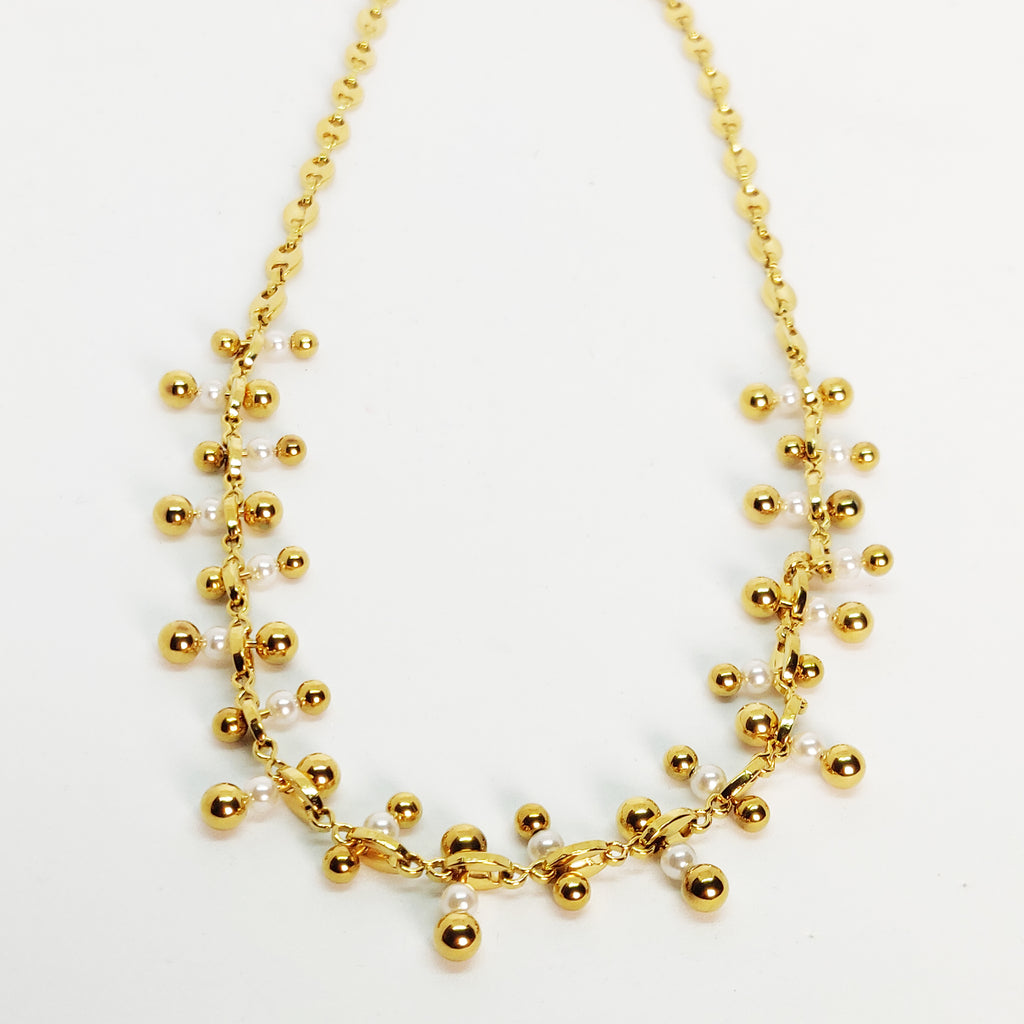 Collier Multi Perles Dorées et Blanches
