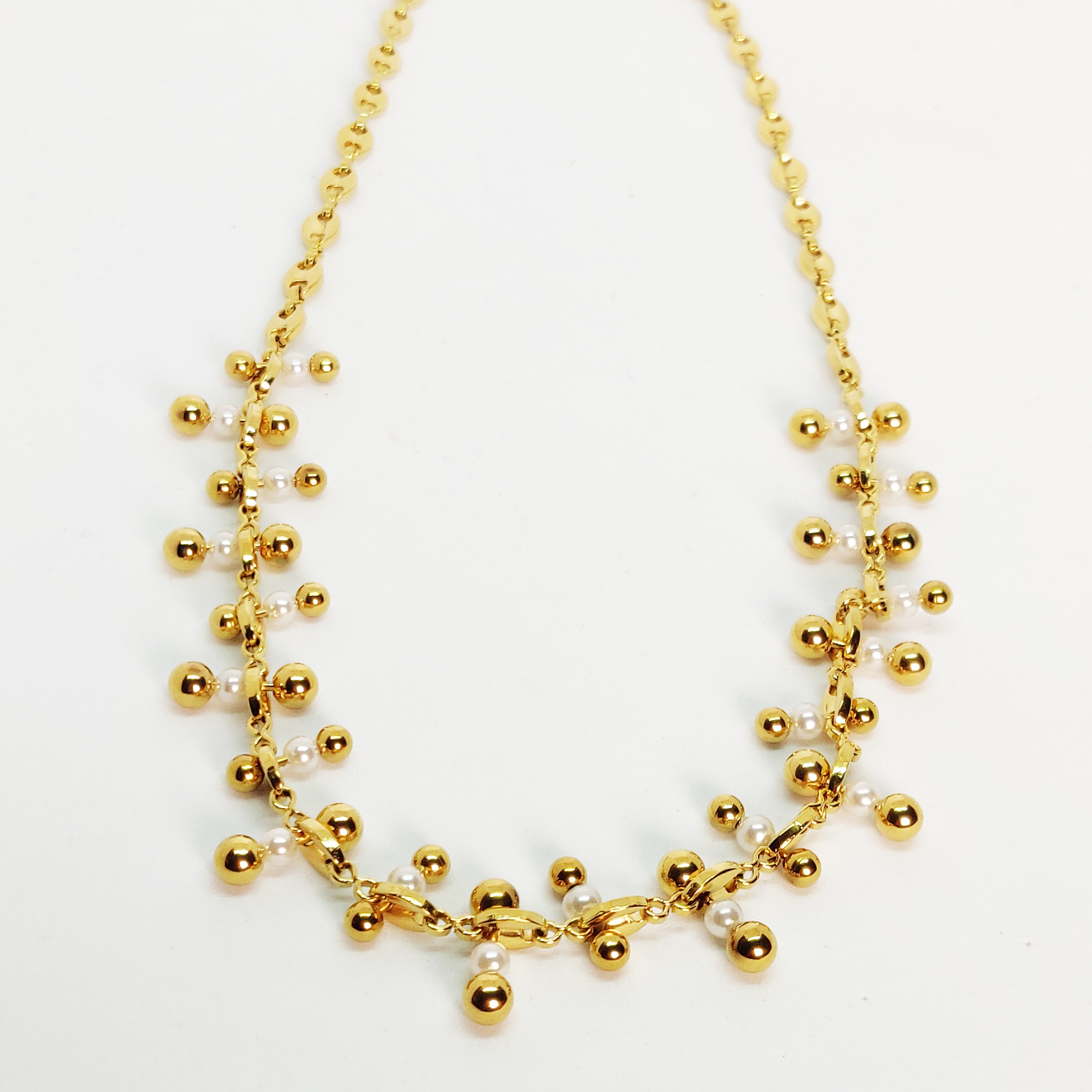 Collier Multi Perles Dorées et Blanches