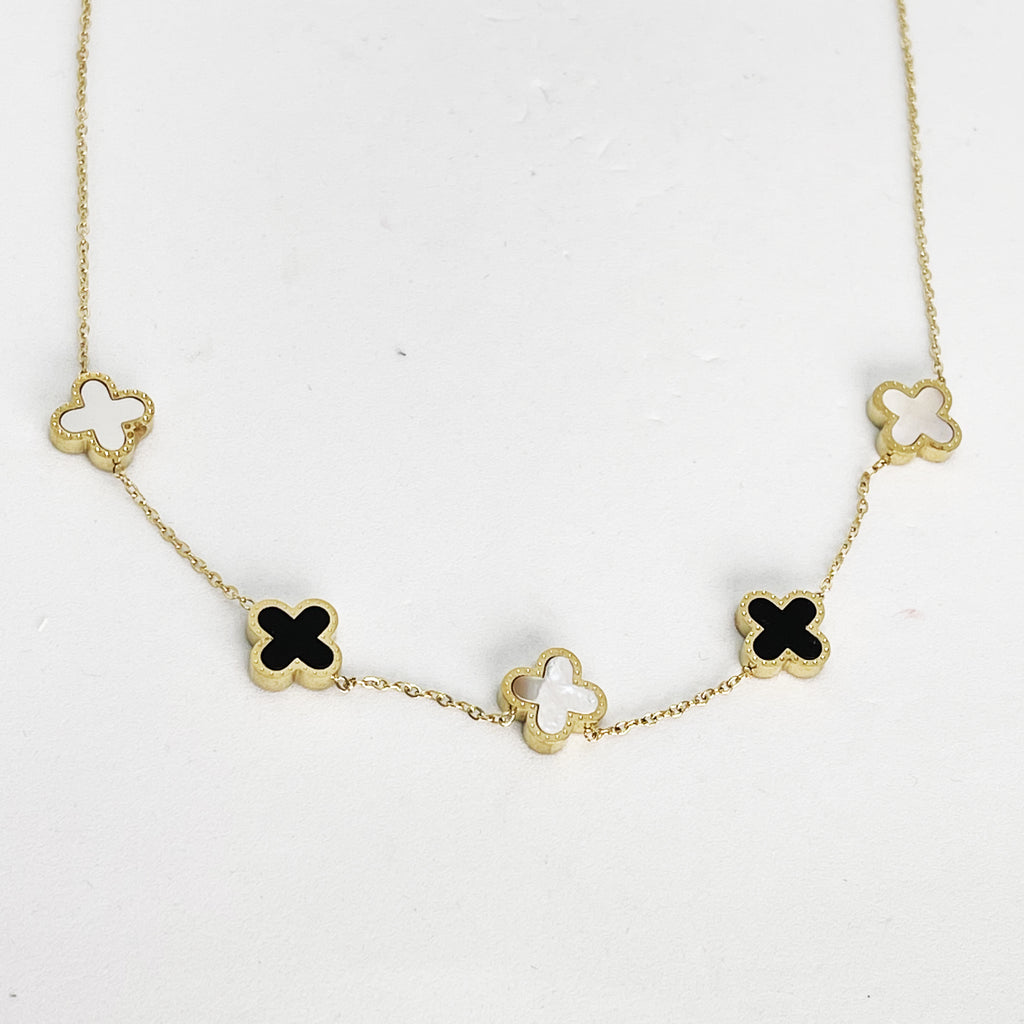 Collier Multi Trèfles Blancs et Noirs