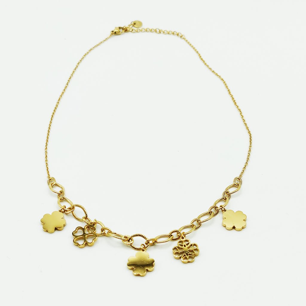 Collier Multi Trèfles Dorés Creux