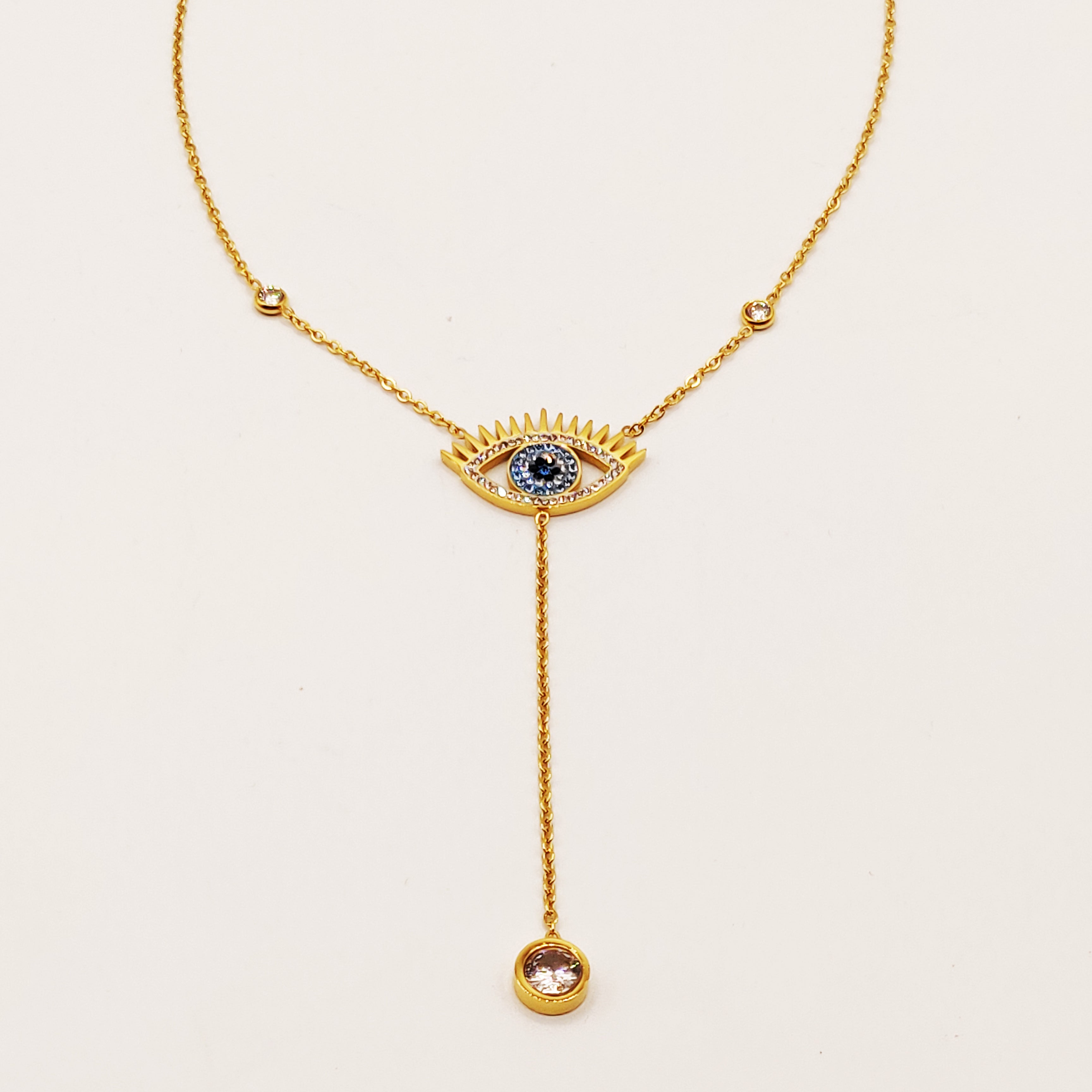Collier Oeil Bleu Cristal Descendant Luxe