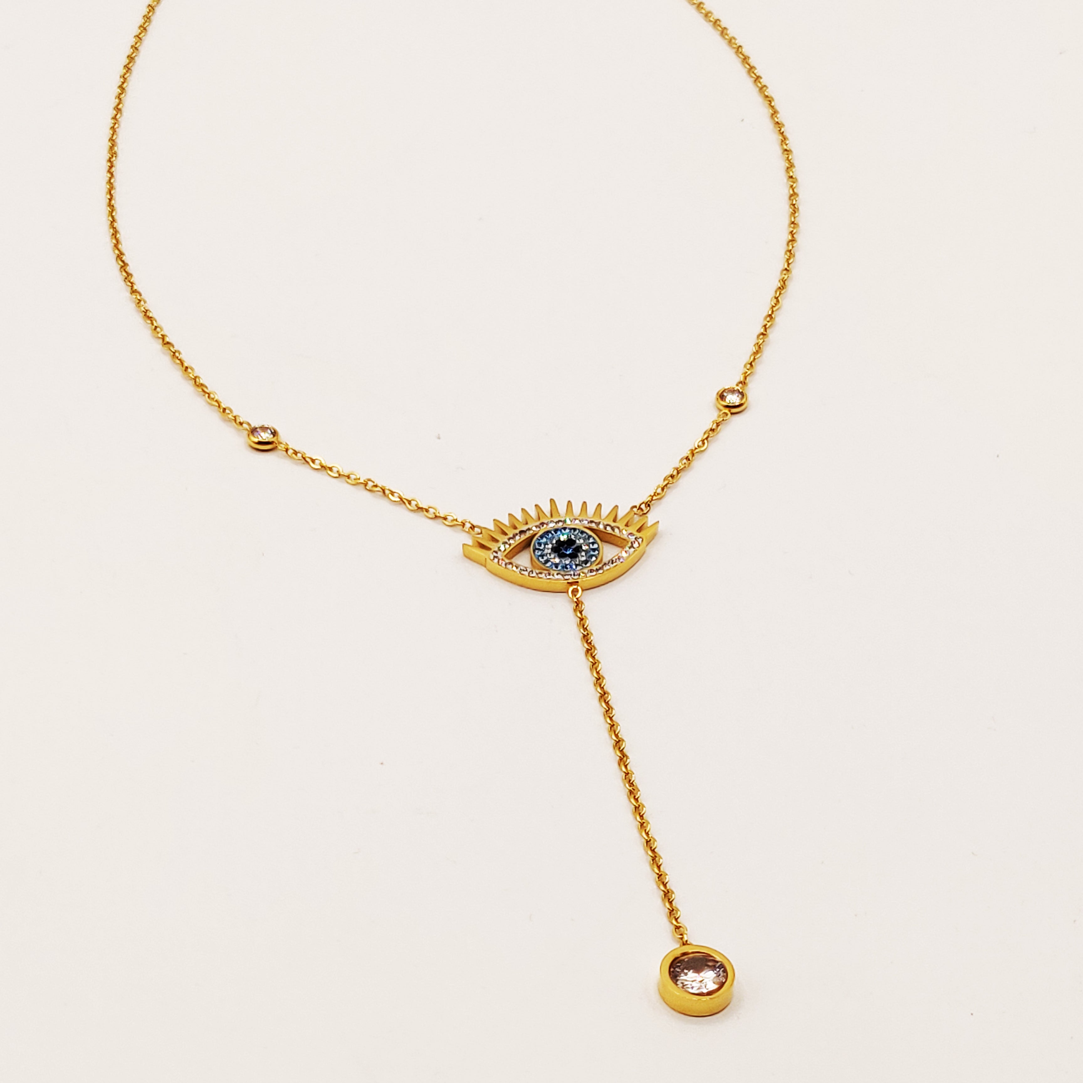 Collier Oeil Bleu Cristal Descendant Luxe