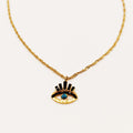 Collier Oeil Cristaux Noirs et Perle Bleue