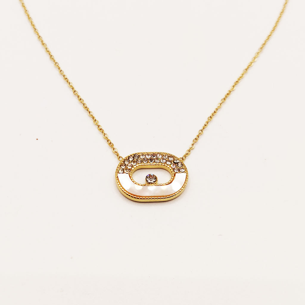 Collier Ovale Mi Nacré Mi Cristaux