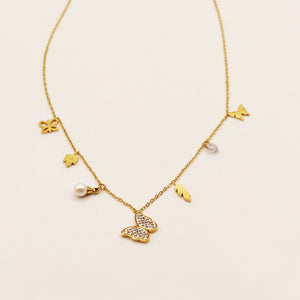 Collier Papillon Cristaux Multi Pendentifs
