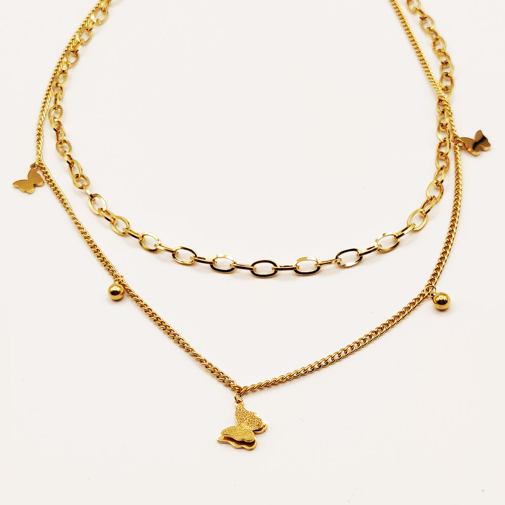 Collier Papillons Chaîne Double